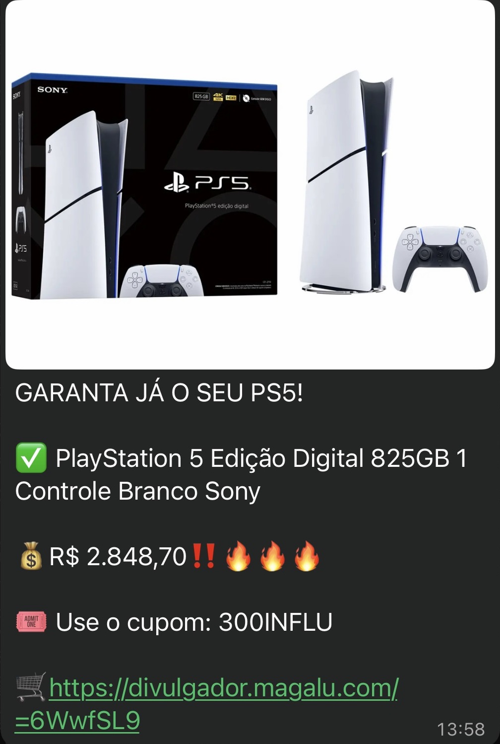 Print real de oferta enviada no grupo
