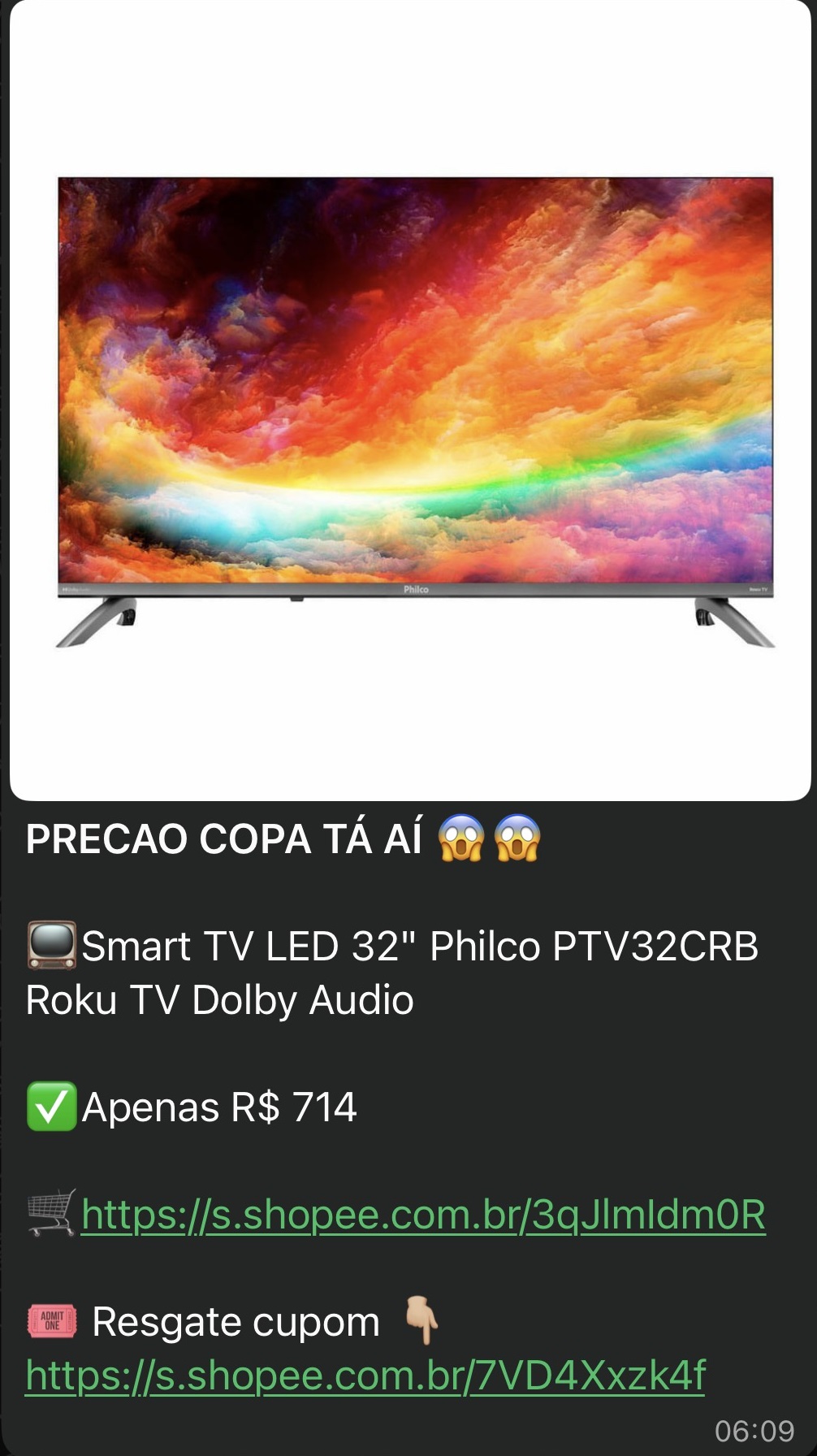 Print real de oferta enviada no grupo